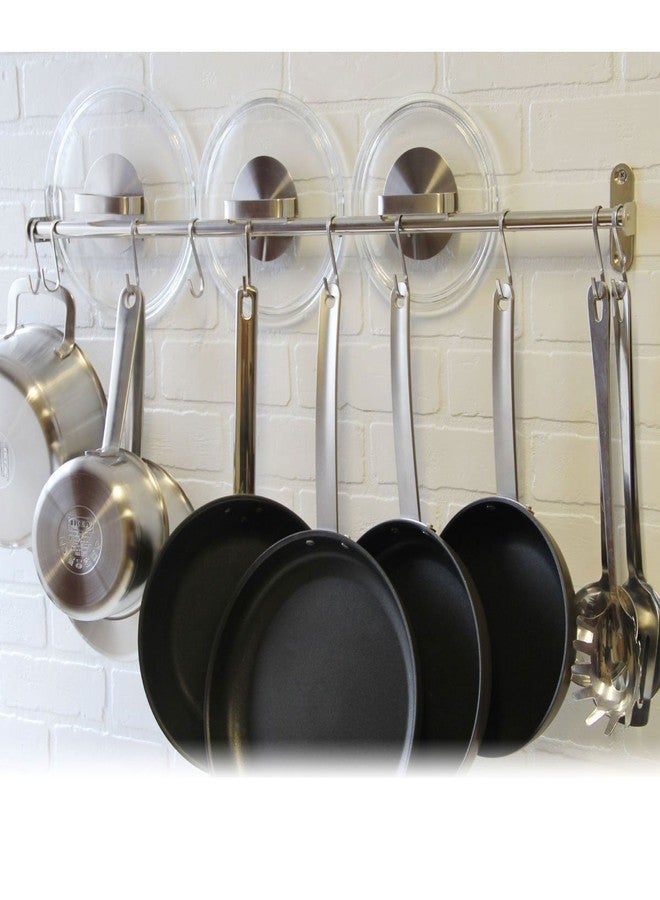 QQOUTLET Premium Chefmate Stainless Steel Gourmet Kitchen 31.5 Inch Wall Mount Rail and 10 S Hooks Set Utensil Pot Pan Lid Rack Storage Organizer, Silver - Image 1